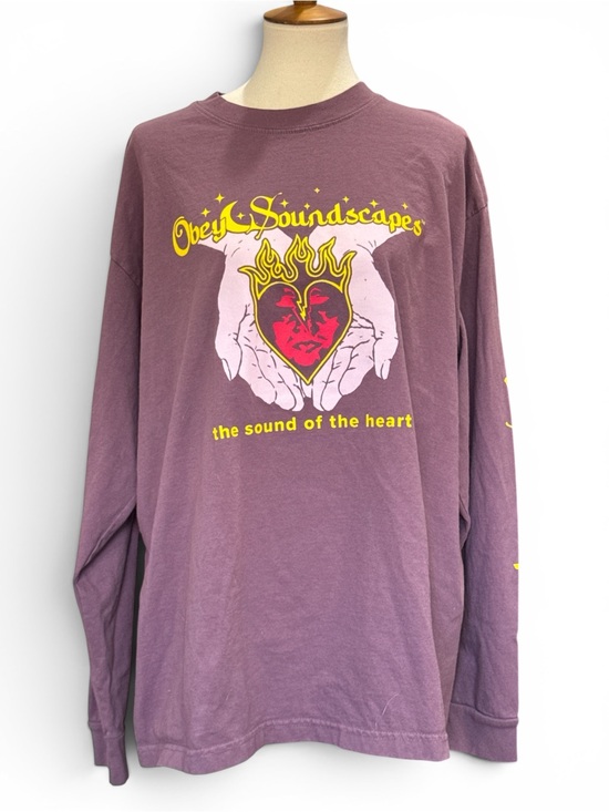 Obey Tops - Obey Long Sleeve Tee - Mauve Purple with Yellow & Red Graphic
